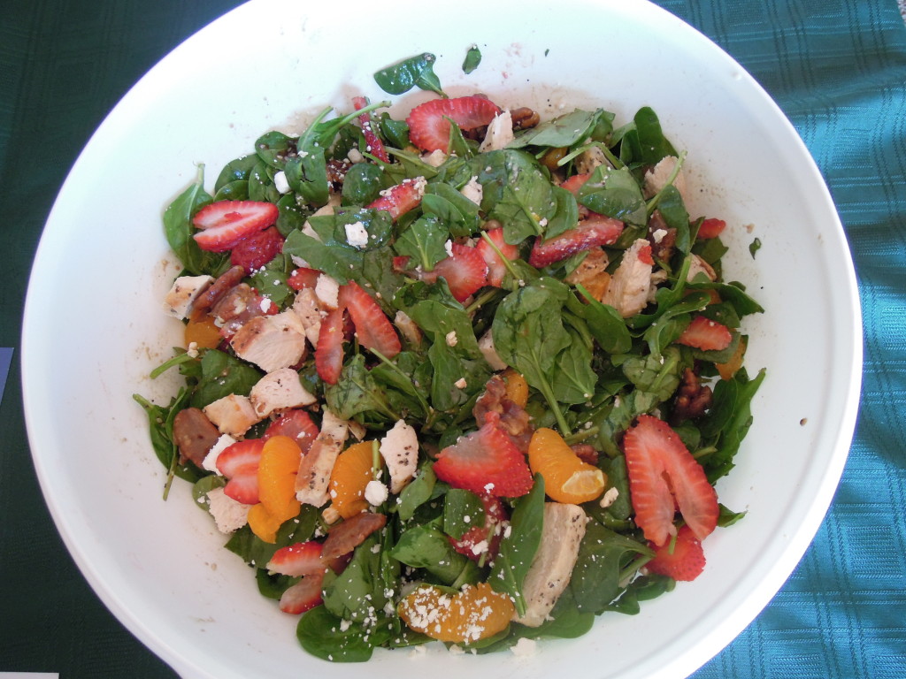Strawberry Spinach Salad With Caramelized Pecans And Grilled Chicken