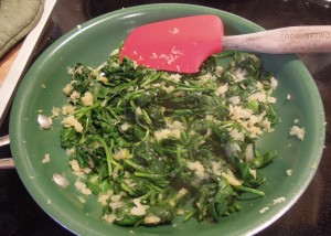 Cooked onion and spinach