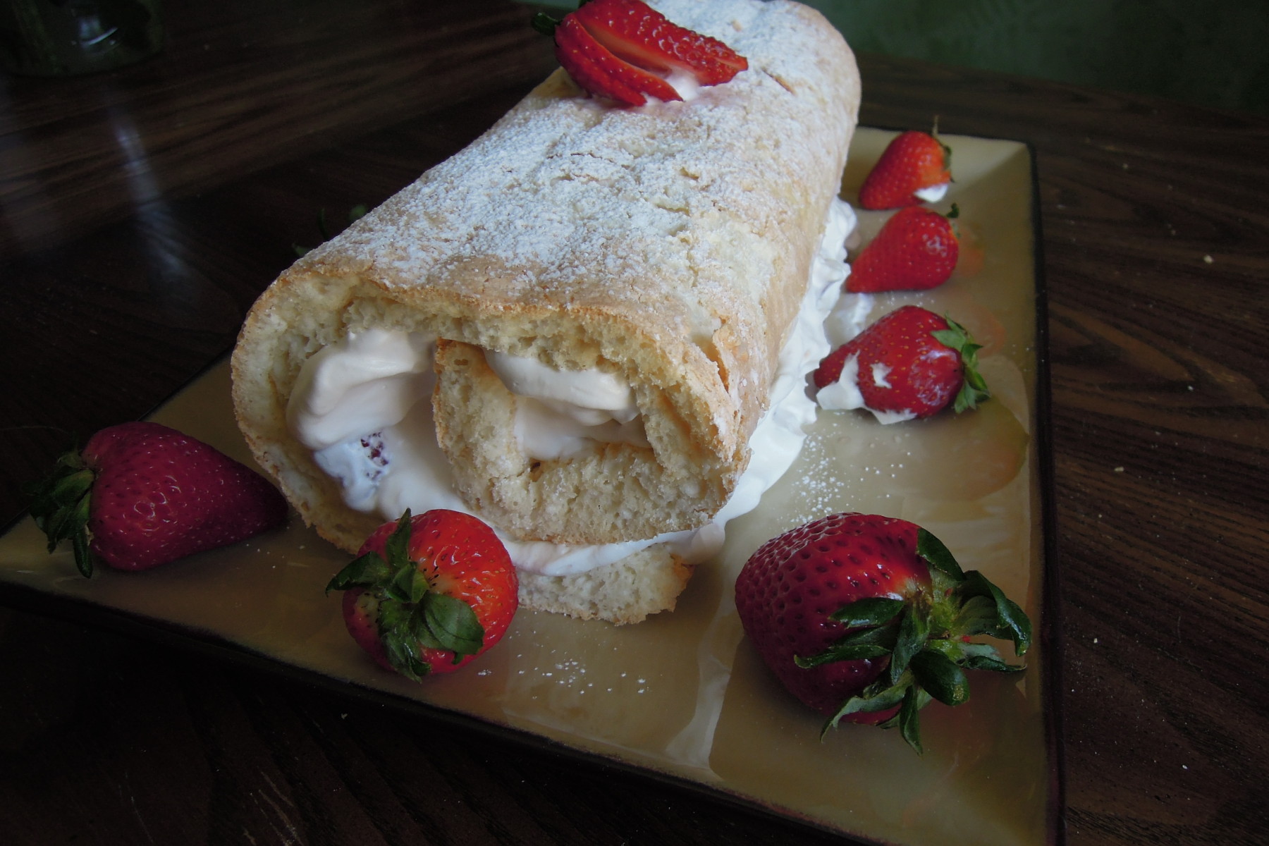 Strawberries and cream cake roll